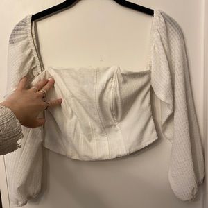 White corset, off the shoulder, wide long sleeve top